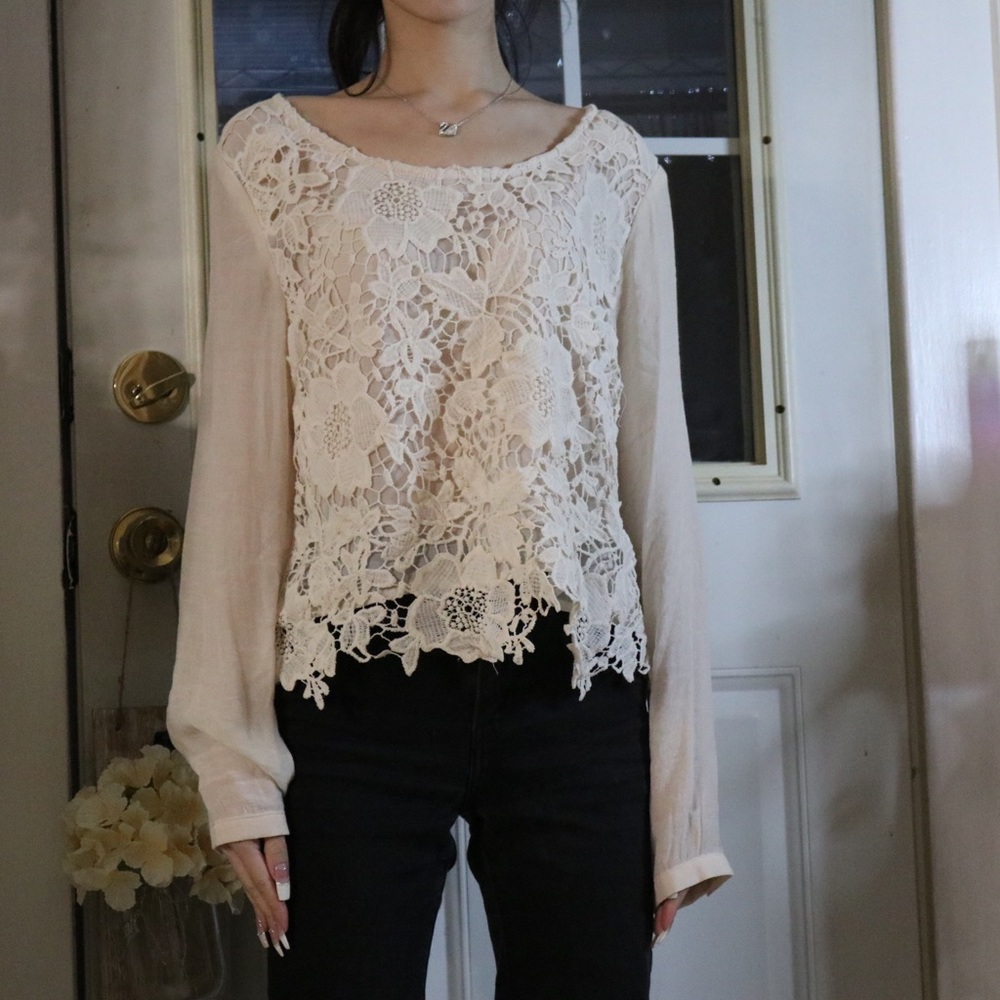 Sheer Lace-Front Top